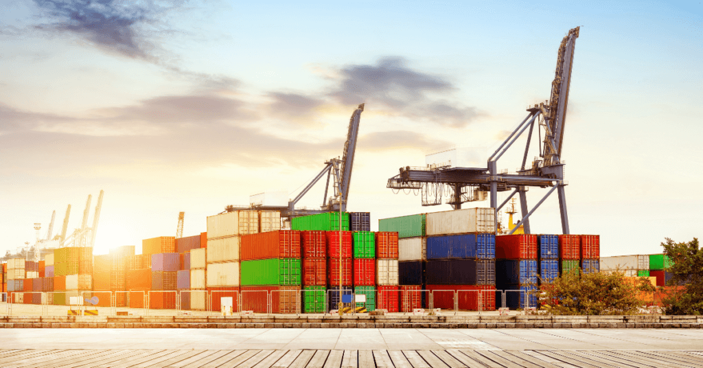 Image of cargo ship in a shipping yard